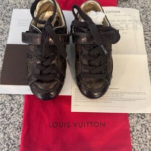 Louis Vuitton Dark Brown Monogram Lace-Up Sneakers toddler 8